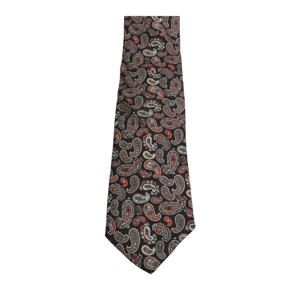 Vintage Christian Dior Cravates Silk Neck Tie Designer Black Paisley Retro Tie - Picture 1 of 5